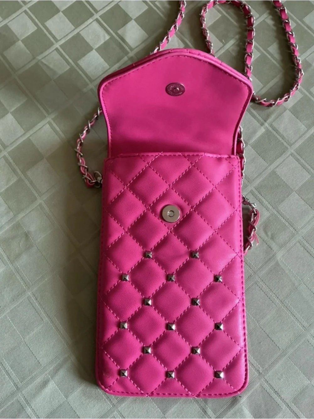 Badgley Mischka Quilted Hot Pink Crossbody Phone Bag with Chain Strap